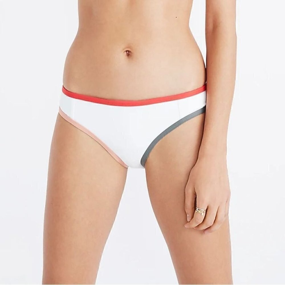 NWT Tavik Jayden Full Swim Bikini Bottom Color Blocked White/Hibiscus - Large